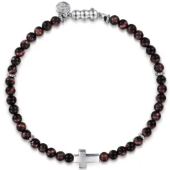 Clearance Gabriel & Co. 925 Sterling Silver Cross Bracelet with 4mm Tiger Eye Beads