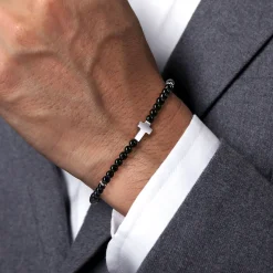 Sale Gabriel & Co. 925 Sterling Silver Cross Bracelet with 4mm Onyx Beads