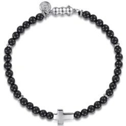 Hot Gabriel & Co. 925 Sterling Silver Cross Bracelet with 4mm Onyx Beads