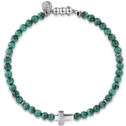Outlet Gabriel & Co. 925 Sterling Silver Cross Bracelet with 4mm Malachite Beads