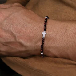 Outlet Gabriel & Co. 925 Sterling Silver Cross Bracelet with 4mm Tiger Eye Beads
