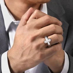 Sale Gabriel & Co. 925 Sterling Silver Cross Men's Faceted Ring