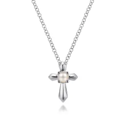 Sale Gabriel & Co. 925 Sterling Silver Cultured Pearl Cross Necklace