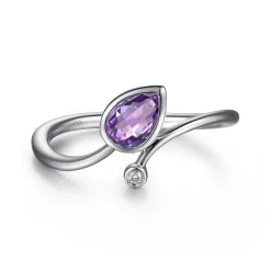 Sale Gabriel & Co. 925 Sterling Silver Diamond and Amethyst Teardrop Bypass Ring