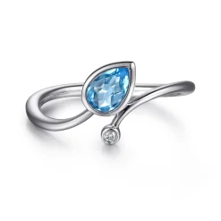 Sale Gabriel & Co. 925 Sterling Silver Diamond and Blue Topaz Teardrop Bypass Ring