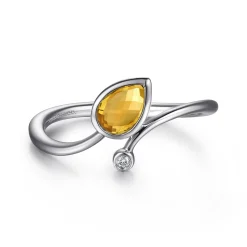 Discount Gabriel & Co. 925 Sterling Silver Diamond and Citrine Teardrop Bypass Ring