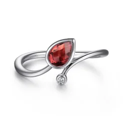 Outlet Gabriel & Co. 925 Sterling Silver Diamond and Garnet Teardrop Bypass Ring