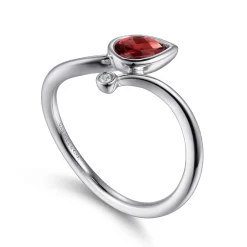 Outlet Gabriel & Co. 925 Sterling Silver Diamond and Garnet Teardrop Bypass Ring