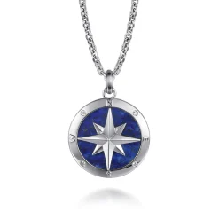 Clearance Gabriel & Co. 925 Sterling Silver Diamond and Lapis Compass Pendant