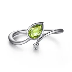 Best Gabriel & Co. 925 Sterling Silver Diamond and Peridot Teardrop Bypass Ring