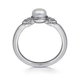 New Gabriel & Co. 925 Sterling Silver Diamond Bujukan Pearl Ladies Ring