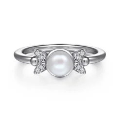 New Gabriel & Co. 925 Sterling Silver Diamond Bujukan Pearl Ladies Ring