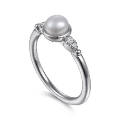 New Gabriel & Co. 925 Sterling Silver Diamond Bujukan Pearl Ladies Ring