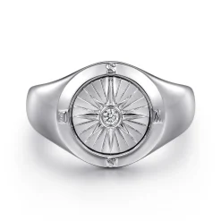 Hot Gabriel & Co. 925 Sterling Silver Diamond Compass Signet Ring