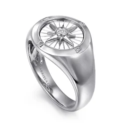 Hot Gabriel & Co. 925 Sterling Silver Diamond Compass Signet Ring