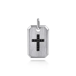 Clearance Gabriel & Co. 925 Sterling Silver Dog Tag Pendant with Black Spinel Cross