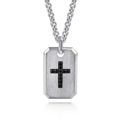 Clearance Gabriel & Co. 925 Sterling Silver Dog Tag Pendant with Black Spinel Cross