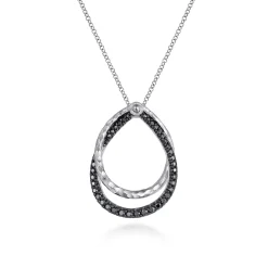 Gabriel & Co. 925 Sterling Silver Double Teardrop Black Spinel Pendant Necklace