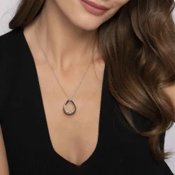 Gabriel & Co. 925 Sterling Silver Double Teardrop Black Spinel Pendant Necklace