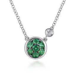 Best Gabriel & Co. 925 Sterling Silver Emerald Cluster And Diamond Pendant Necklace