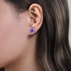New Gabriel & Co. 925 Sterling Silver Faceted Amethyst Pear Shape Bujukan Stud Earrings