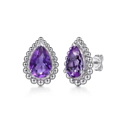 New Gabriel & Co. 925 Sterling Silver Faceted Amethyst Pear Shape Bujukan Stud Earrings