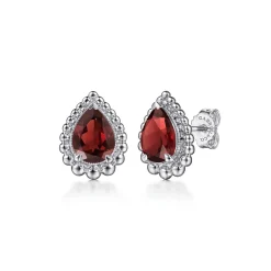 Best Gabriel & Co. 925 Sterling Silver Faceted Garnet Pear Shape Bujukan Stud Earrings