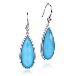 Gabriel & Co. 925 Sterling Silver Faceted Rock Crystal and Turquoise Fish Wire Teardrop Earrings