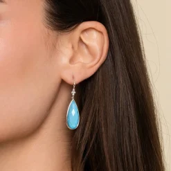 Gabriel & Co. 925 Sterling Silver Faceted Rock Crystal and Turquoise Fish Wire Teardrop Earrings