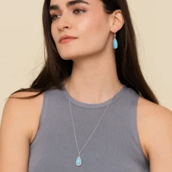 Gabriel & Co. 925 Sterling Silver Faceted Rock Crystal and Turquoise Fish Wire Teardrop Earrings