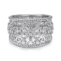 Clearance Gabriel & Co. Sterling Silver Floral Openwork White Sapphire Ring
