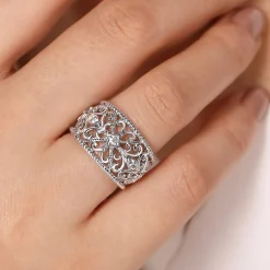 Clearance Gabriel & Co. Sterling Silver Floral Openwork White Sapphire Ring