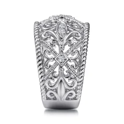 Clearance Gabriel & Co. Sterling Silver Floral Openwork White Sapphire Ring