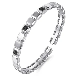 Hot Gabriel & Co. 925 Sterling Silver Geometric Open Cuff Bracelet With Black Spinel Stations
