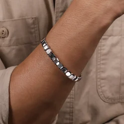 Hot Gabriel & Co. 925 Sterling Silver Geometric Open Cuff Bracelet With Black Spinel Stations