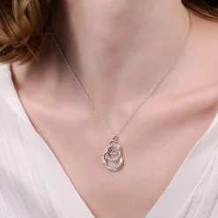 Outlet Gabriel & Co. 925 Sterling Silver Hammered Layered Circle White Sapphire Pendant Necklace