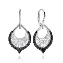 Gabriel & Co. Sterling Silver Hammered Teardrop Leverback Earrings with Black Spinel