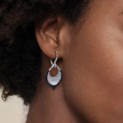 Gabriel & Co. Sterling Silver Hammered Teardrop Leverback Earrings with Black Spinel