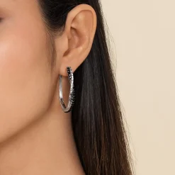 Hot Gabriel & Co. 925 Sterling Silver Hammered Twisted 35mm Black Spinel Hoop Earrings