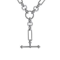 Discount Gabriel & Co. 925 Sterling Silver Hollow Tube Link Bujukan and White Sapphire Y Necklace