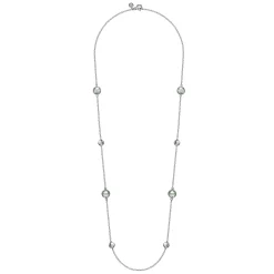 Best Gabriel & Co. 925 Sterling Silver 24 inch Bezel Green Amethyst and Round Hollow Silver Disk Station Necklace