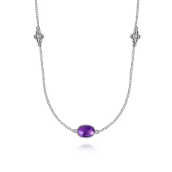 Online Gabriel & Co. 925 Sterling Silver 32 inch Bezel Oval Amethyst and Bujukan Beads Station Necklace