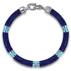Discount Gabriel & Co. 925 Sterling Silver Lapis and Turquoise Cylinder Beaded Bracelet