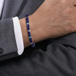 Gabriel & Co. Sterling Silver Lapis and Turquoise Cylinder Beaded Bracelet