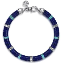 Gabriel & Co. Sterling Silver Lapis and Turquoise Cylinder Beaded Bracelet