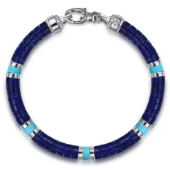 Online Gabriel & Co. 925 Sterling Silver Lapis and Turquoise Cylinder Beaded Bracelet