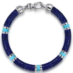 Gabriel & Co. 925 Sterling Silver Lapis and Turquoise Cylinder Beaded Bracelet