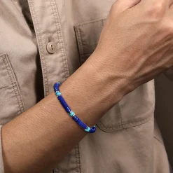Gabriel & Co. 925 Sterling Silver Lapis and Turquoise Cylinder Beaded Bracelet