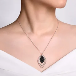 Hot Gabriel & Co. 925 Sterling Silver Layered Black Spinel Cluster Necklace