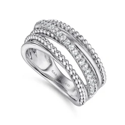 Outlet Gabriel & Co. 925 Sterling Silver Layered Bujukan Beaded White Sapphire Ring